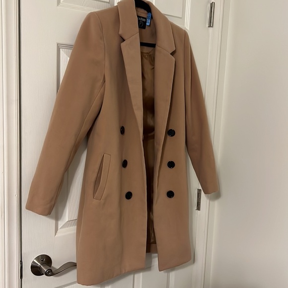 Boohoo Petite Double Breasted Camel Duster Coat - Picture 7 of 11